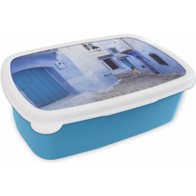 MuchoWow® Lunchbox Box na svačinu 17x11 cm Street - Modrý - Dveře - Domečky Dětský svačinový box - Oběd - Plastový - Chlebník - Box na sendviče - Box na oběd pro děti – Zboží Mobilmania