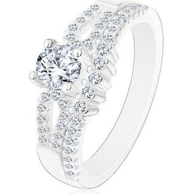 Šperky eshop Blýskavý zásnubní prsten stříbro 925 výřezy na ramenech čiré zirkony J16.07