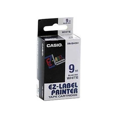 Casio originální páska do tiskárny štítků, Casio, XR-9WEB1, modrý tisk/bílý podklad, nelaminovaná, 8m, 9mm – Zboží Mobilmania