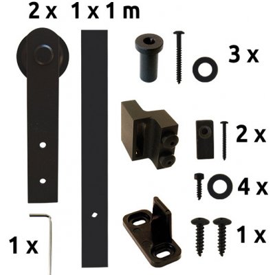 EKOfence Kování pro posuvné dveře mini - "Hegon" 1000x25x4 mm, Černá – Zboží Mobilmania