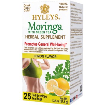 Hyleys Moringa with green tea herbal supplement lemon 25 sáčků