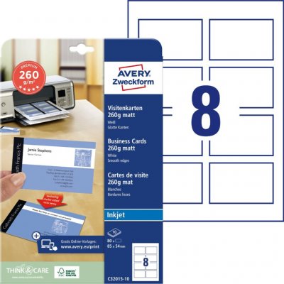 Avery Zweckform 85x54 mm, 185g, 25 listů, matné, bílé C32010-25 – Sleviste.cz