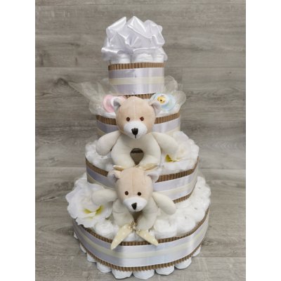 Pastell decor Plenkový dort pro dvojčata čtyřpatrový originální dárek Varianta: Pro holčičku a chlapečka, Velikost plenek: Vel. 2 Miminko váží 3 až 6 kg – Hledejceny.cz
