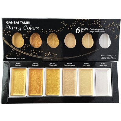 Kuretake Gansai Tambi Starry Colors Zlaté metalické akvarelové barvy sada 6 ks – Zboží Dáma