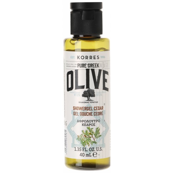 Sprchový gel Korres Pure Greek Olive sprchový gel s řeckým extra panenským olivovým olejem s vůní cedrového dřeva 40 ml