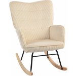 Homcom Křeslo houpací z masivního dřeva manšestr krémově bílé 839-613V02BG – Zboží Mobilmania