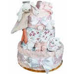 BabyDort třípatrový plenkový dort pro miminko růžový USÍNÁČEK – Sleviste.cz