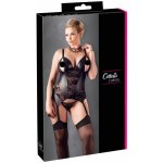 Lesklý korzet s krajkou průstřihy na prsou a podvazky kalhotky – Zboží Dáma