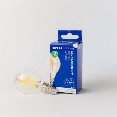 Tesla LED žárovka miniglobe FILAMENT RETRO E14, 6W, 230V,806lm,25 000h, 4000K denní bílá, 360st,či MG140640-1 – Zboží Živě