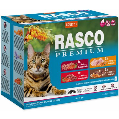 Rasco Premium Cat Pouch Adult 3 x beef 3 x veal 3 x turkey 3 x duck 1020 g