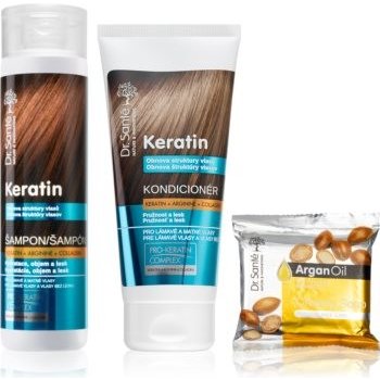 Dr. Santé Keratin keratinový regenerační šampon pro křehké vlasy 250 ml + kondicionér s keratinem pro křehké vlasy 200 ml + tuhé mýdlo na obličej 100 g dárková sada