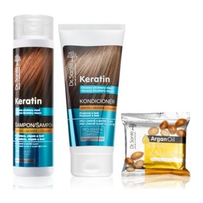 Dr. Santé Keratin keratinový regenerační šampon pro křehké vlasy 250 ml + kondicionér s keratinem pro křehké vlasy 200 ml + tuhé mýdlo na obličej 100 g dárková sada