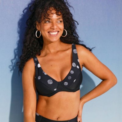 Plavková trojúhelníková podprsenka Davao s puntíkatým potiskem s flexi kosticemi černá bílá – Zbozi.Blesk.cz