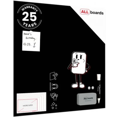 Allboards TS50x50BK Skleněná tabule 50 x 50 cm – Zboží Živě