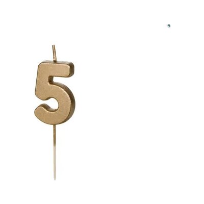 PartyDeco svíčka zlatá na špejli číslo 5 – Zboží Dáma