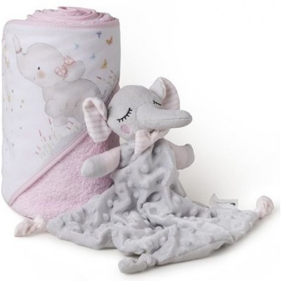 Interbaby SET OSUŠKA froté 100x100 SLONÍK + PŘÍTULKA růžová – Zboží Mobilmania