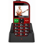 EVOLVEO EasyPhone FM, mobilní telefon pro seniory s nabíjecím stojánkem (červená barva) EP-800-FMR