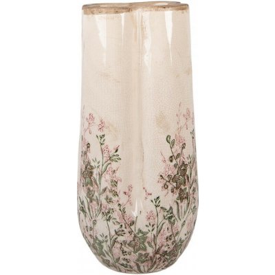 Béžová antik keramická váza s růžovo-zelenými květy L - Ø16*36 cm - Clayre & Eef – Hledejceny.cz