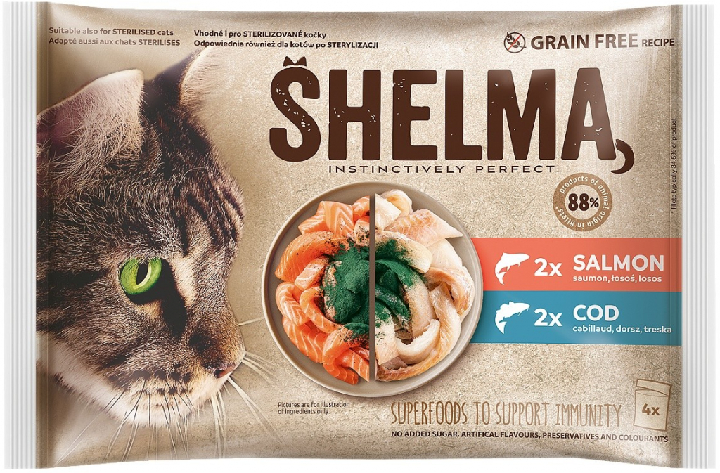 Shelma kočka losos a treska 4 ks 85 g