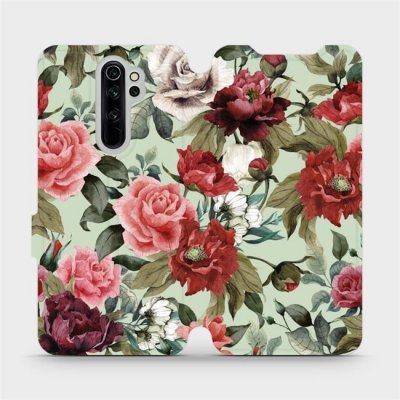 Pouzdro Mobiwear parádní flip Xiaomi Redmi Note 8 Pro - MD06P Růže a květy na světle zeleném pozadí – Zbozi.Blesk.cz