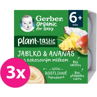 GERBER Organic 100% Dezert rostlinný jablko a ananas s kokosovým mlékem 3 x 4 x 90 g​ – Zbozi.Blesk.cz