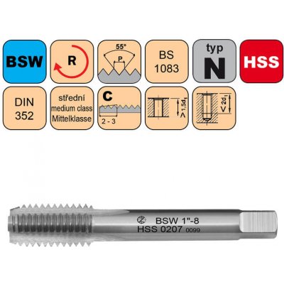 NÁSTROJE CZ Závitník sadový BSW 1-1/2"-6 III střední HSS DIN 352 - CZZ0207-BSW-1-1/2"-6-III – Hledejceny.cz