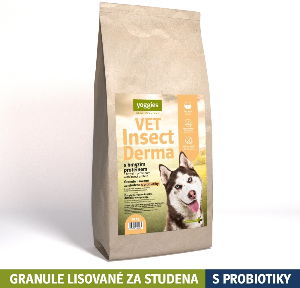 Yoggies VET Insect Derma s hmyzím proteinem granule lisované za studena s probiotiky 10 kg