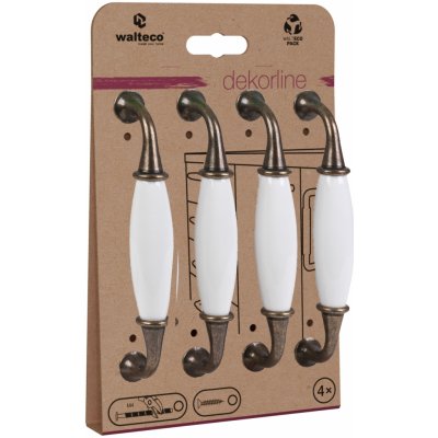 Walteco Set nábytkových úchytek 128mm, antik mosaz a bílý porcelán, 4 ks , 7741 – HobbyKompas.cz