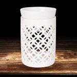 Dedra Virea Keramická aroma lampa s geometrickým krajkovým dekorem smetanová glazura & odnímatelná miska – Zboží Dáma