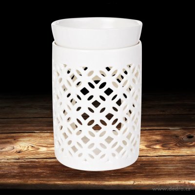 Dedra Virea Keramická aroma lampa s geometrickým krajkovým dekorem smetanová glazura & odnímatelná miska – Zboží Dáma