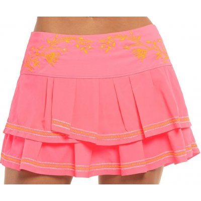 Lucky in Love Embroidery Floral Stitch Pleat Tier Skirt neon pink