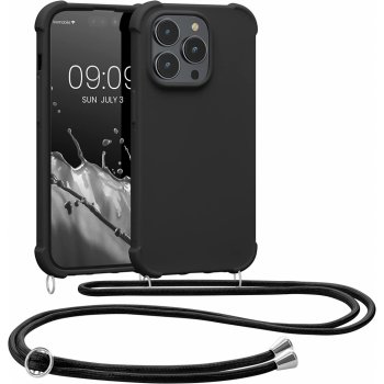 Pouzdro kwmobile Pevné silikonové Crossbody Apple iPhone 14 Pro černé s popruhem přes rameno nebo na krk