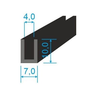 00535209 Pryžový profil tvaru "U", 10x7/4mm, 70°Sh, EPDM, -40°C/+100°C, černý – Sleviste.cz