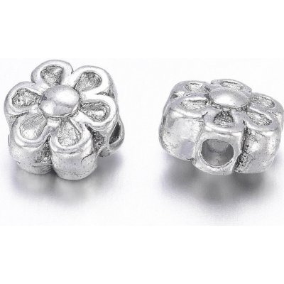 Kovový korálek - starostříbrný - květina - ∅ 6,5 x 4,5 mm - 1 ks – Zboží Dáma