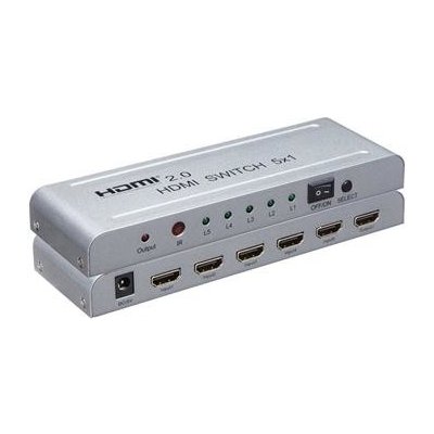 PremiumCord 4Kx2K@60Hz HDMI switch 5:1 kovový s dálkovým ovladačem a napájecím adaptérem KHSWIT51E – Zboží Živě