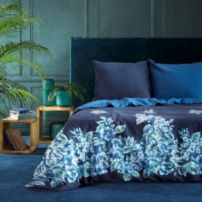 Dumdekorace modré bavlna povlečení s květinovým motivem 160x200 2x70x80 – Zboží Mobilmania