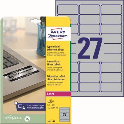 Avery Zweckform L6011-20 Velmi odolné etikety 63,5x29,6mm 540 ks stříbrná – Zboží Mobilmania