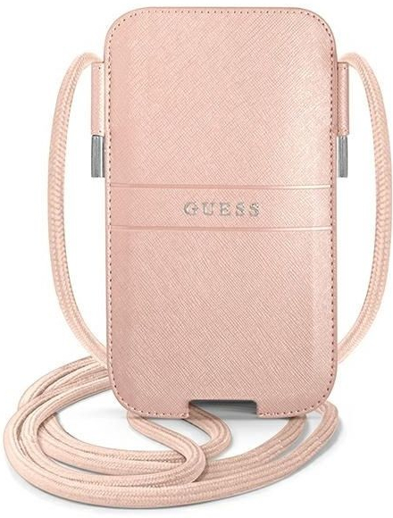 Pouzdro Guess kabelka na smartphone GUPHMPSASBPI Saffiano Strap Růžové