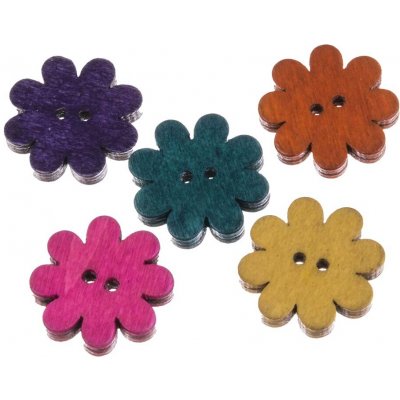 Knoflík dřevěný kytka barev. mix 21 mm – Zboží Dáma