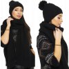 Čepice Fashionweek Zimní tlustá teplá dámská vlněná souprava čepice a dlouhý šátek KARR28 Černá
