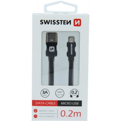 Swissten 71522101 USB 2.0, zástrčka A - zástrčka micro B, opletený, 0,2m, černý – Zbozi.Blesk.cz