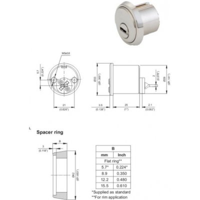 Mul-t-lock Zámková vložka RIM 7x7 0667 5mtl válcová do přídavného zámku RIM Límec 8,9 mm pro RIM