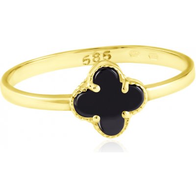 GEMMAX Jewelry Zlatý prsten Čtyřlístek s onyxem ve stylu Vintage GLRYX-58-41171