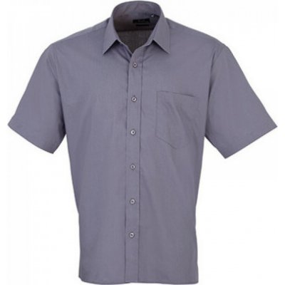 Premier Workwear pánská popelínová pracovní košile s krátkým rukávem modrá ocelová