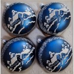 Slezská tvorba Sada skleněných vánočních ozdob koule stříbřená modrý mat motiv vesnička 4 ks – Zboží Dáma