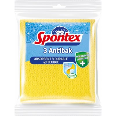 Spontex 3 Antibak antibakteriální houbová utěrka žlutá 18,5 x 20,5 cm 3 ks – Zbozi.Blesk.cz