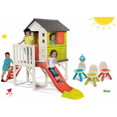 Smoby set domeček na pilířích Pilings House s 1,5 m skluzavkou a 3 židle Kid Chair 810800-8 – Zboží Mobilmania