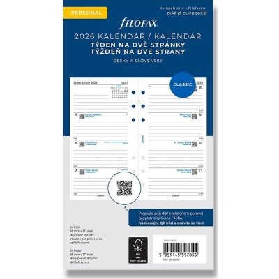 Filofax Týdenní kalendář 2026, týden/2 strany náplň osobních diářů , ČJ + SJ – Zboží Živě
