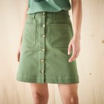 Krátká rozšířená sukně na knoflíky kepr khaki – Zboží Dáma