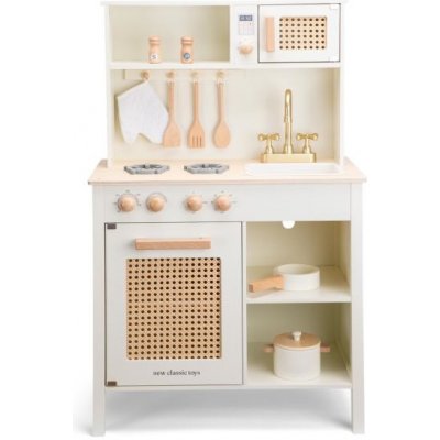 New Classic Toys Dřevěná kuchyňka bílá/ratanová – Zboží Dáma